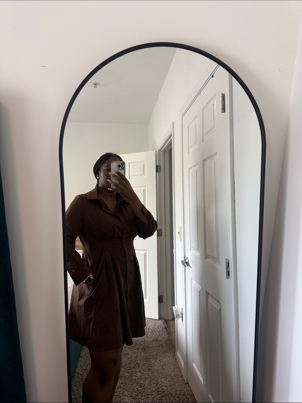 BloomChic Brown Long-Sleeve Button-Front Shirt Dress - Picture 2 of 5